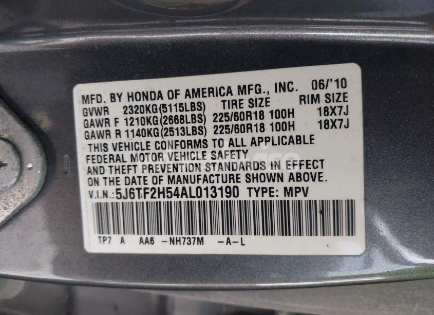 Photo 9 of 2010 Honda Accord CROSSTOUR EX-L (VIN 5J6TF2H54AL013190)