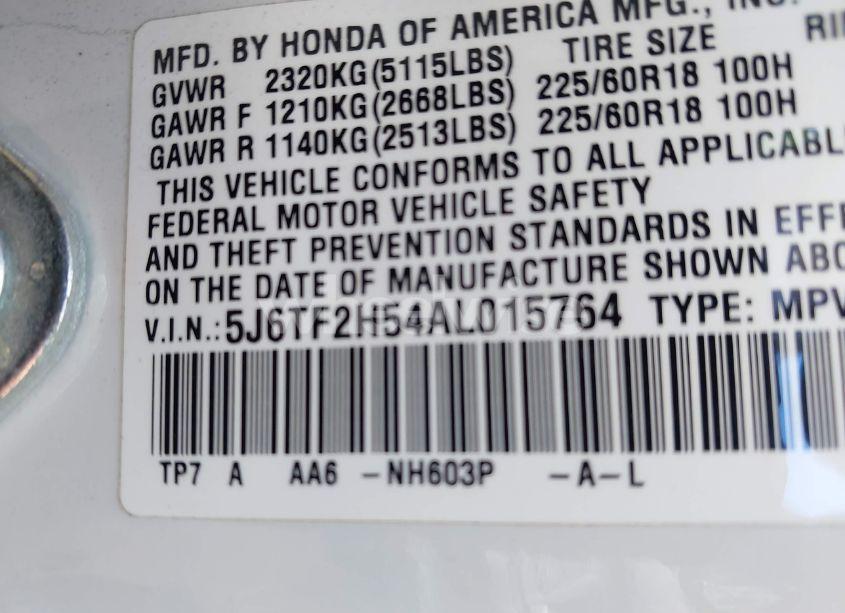 Photo 9 of 2010 Honda Accord CROSSTOUR EX-L (VIN 5J6TF2H54AL015764)