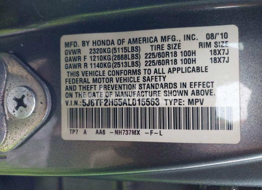 Photo 9 of 2010 Honda Accord CROSSTOUR EX-L (VIN 5J6TF2H55AL015563)