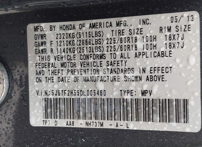 Photo 9 of 2013 Honda Crosstour EX-L V6 (VIN 5J6TF2H55DL005460)