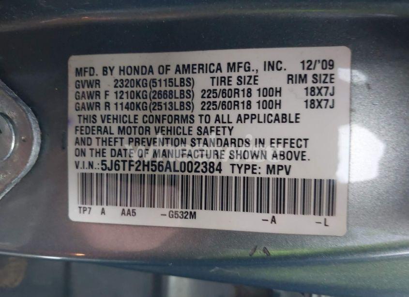 Photo 9 of 2010 Honda Accord CROSSTOUR EX-L (VIN 5J6TF2H56AL002384)