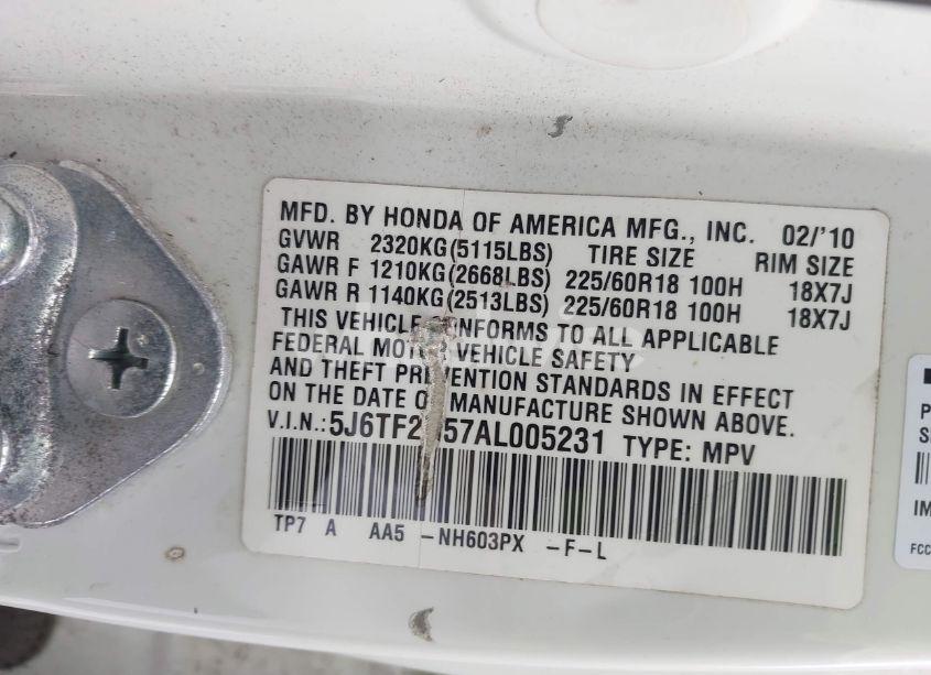 Photo 17 of 2010 Honda Accord CROSSTOUR EX-L (VIN 5J6TF2H57AL005231)