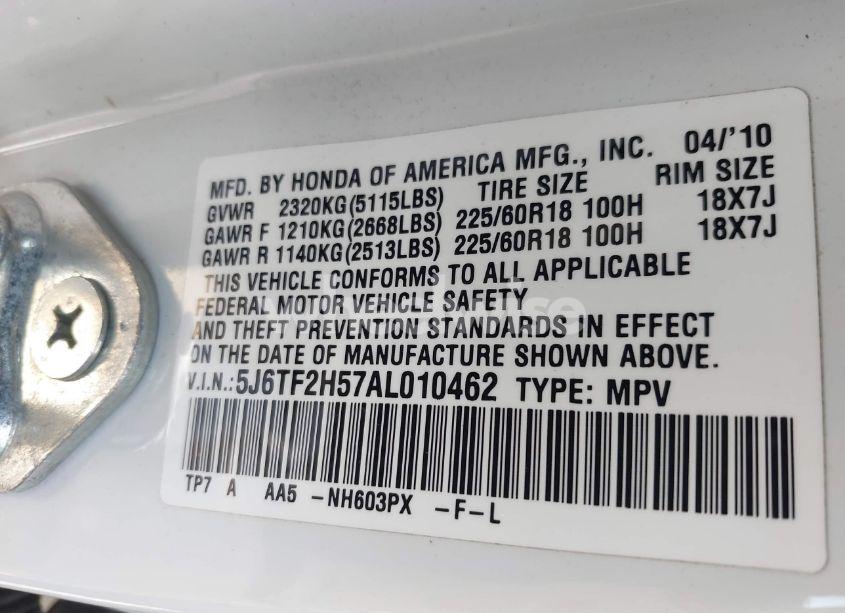 Photo 9 of 2010 Honda Accord CROSSTOUR EX-L (VIN 5J6TF2H57AL010462)