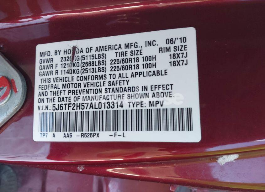 Photo 9 of 2010 Honda Accord CROSSTOUR EX-L (VIN 5J6TF2H57AL013314)