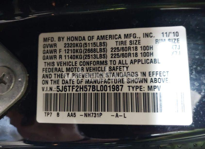 Photo 9 of 2011 Honda Accord CROSSTOUR EX-L (VIN 5J6TF2H57BL001987)