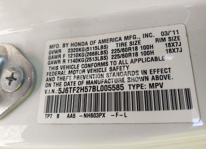 Photo 9 of 2011 Honda Accord CROSSTOUR EX-L (VIN 5J6TF2H57BL005585)