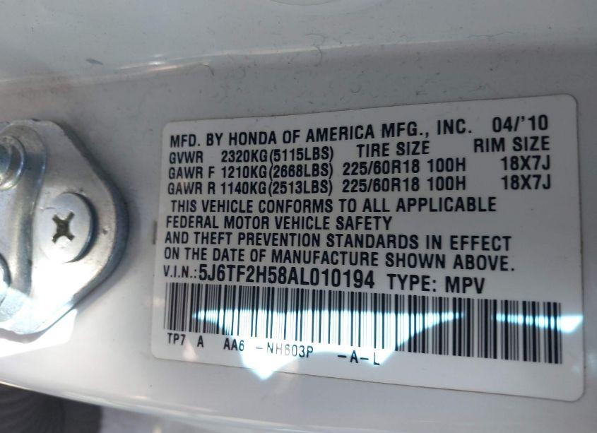 Photo 9 of 2010 Honda Accord CROSSTOUR EX-L (VIN 5J6TF2H58AL010194)