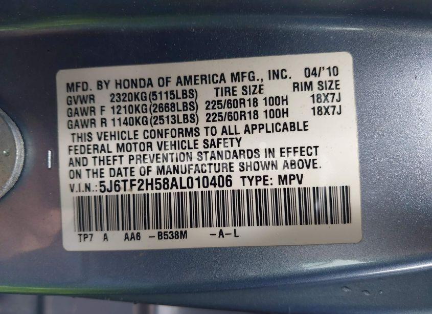 Photo 9 of 2010 Honda Accord CROSSTOUR EX-L (VIN 5J6TF2H58AL010406)