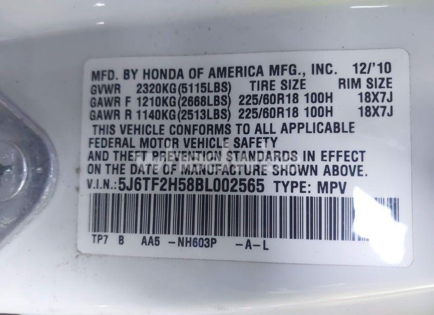 Photo 9 of 2011 Honda Accord CROSSTOUR EX-L (VIN 5J6TF2H58BL002565)