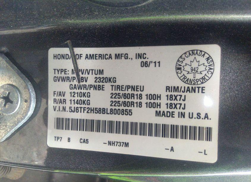 Photo 9 of 2011 Honda Accord CROSSTOUR EX-L (VIN 5J6TF2H58BL800855)