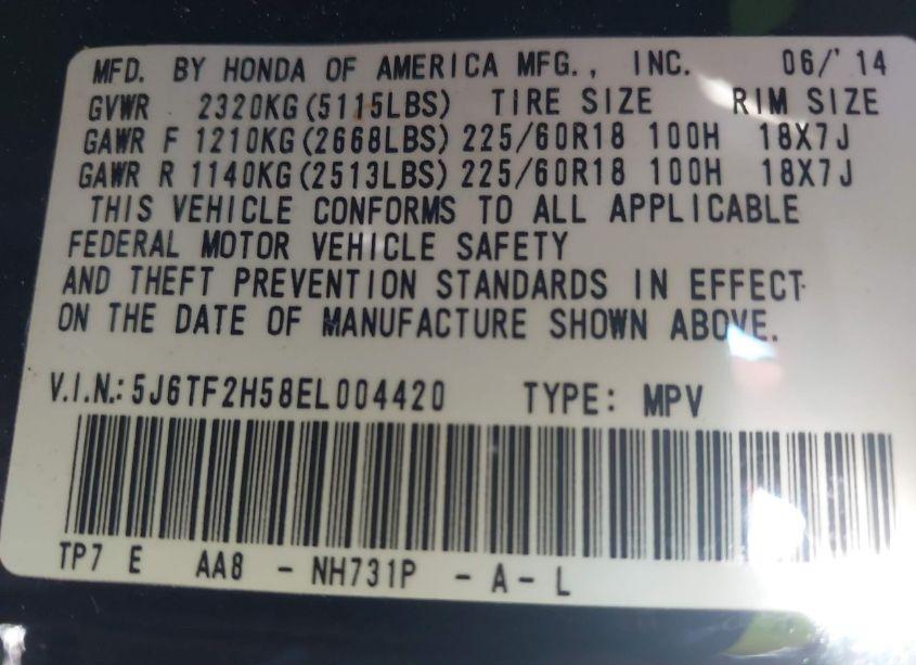 Photo 9 of 2014 Honda Crosstour EX-L V6 (VIN 5J6TF2H58EL004420)