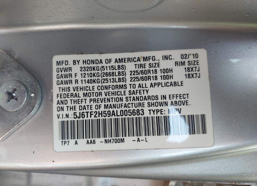 Photo 9 of 2010 Honda Accord CROSSTOUR EX-L (VIN 5J6TF2H59AL005683)