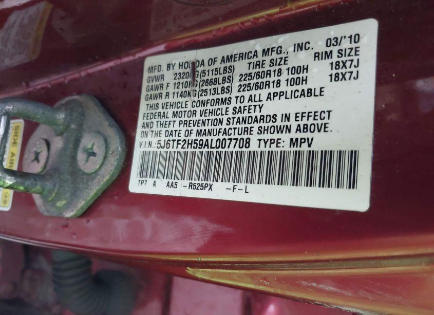 Photo 9 of 2010 Honda Accord CROSSTOUR EX-L (VIN 5J6TF2H59AL007708)