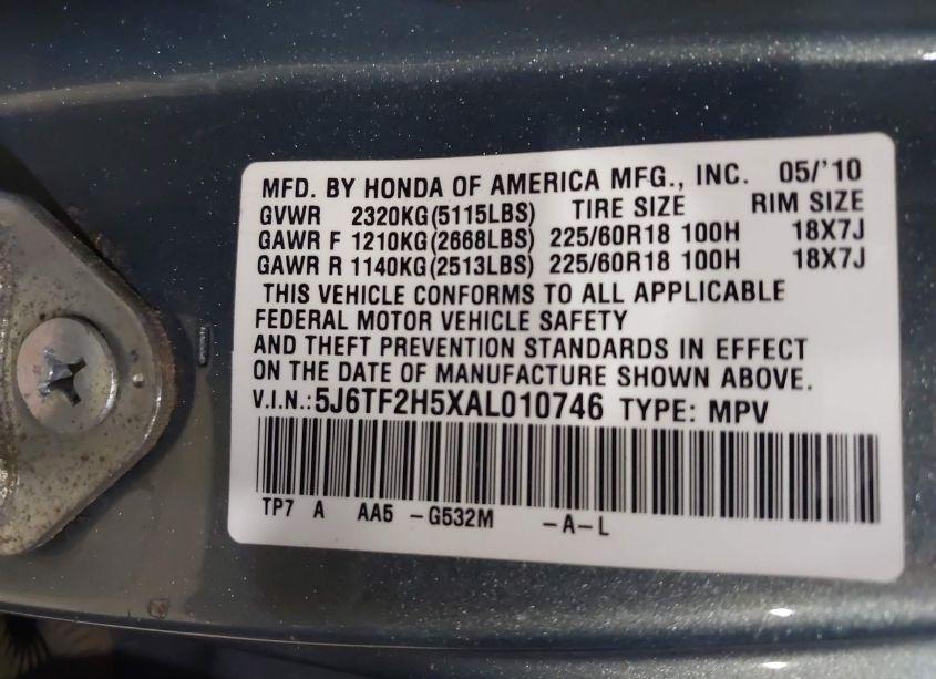 Photo 9 of 2010 Honda Accord CROSSTOUR EX-L (VIN 5J6TF2H5XAL010746)