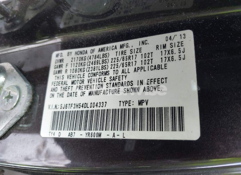 Photo 9 of 2013 Honda Crosstour EX-L (VIN 5J6TF3H54DL004337)