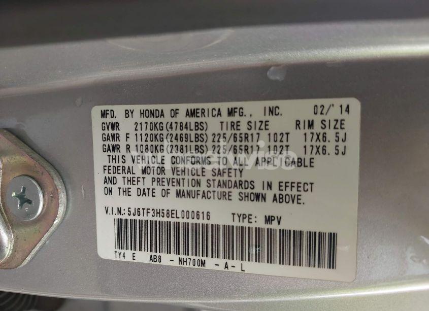 Photo 9 of 2014 Honda Crosstour EX-L (VIN 5J6TF3H58EL000616)