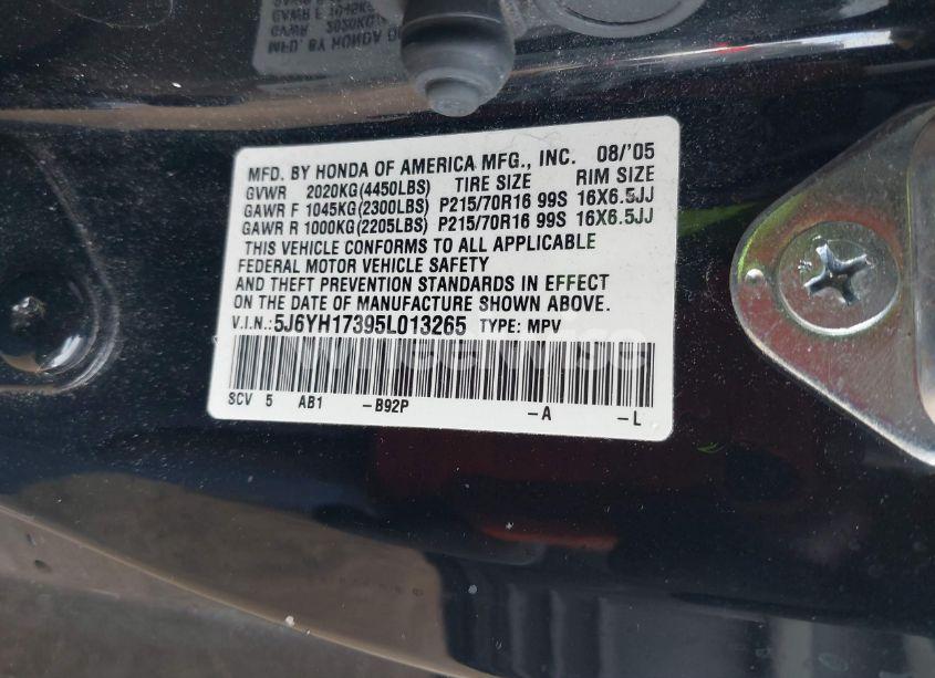 Photo 9 of 2005 Honda Element LX (VIN 5J6YH17395L013265)