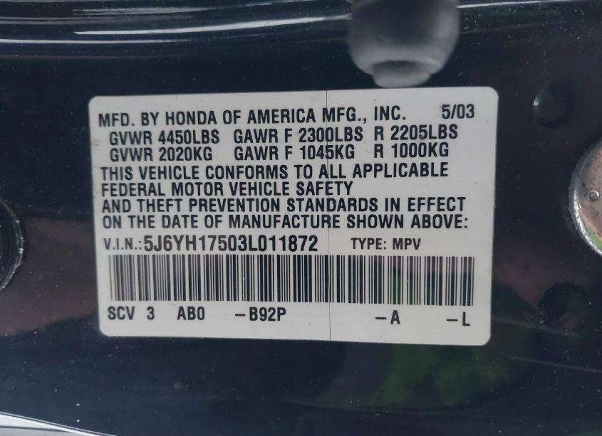 Photo 9 of 2003 Honda Element EX (VIN 5J6YH17503L011872)