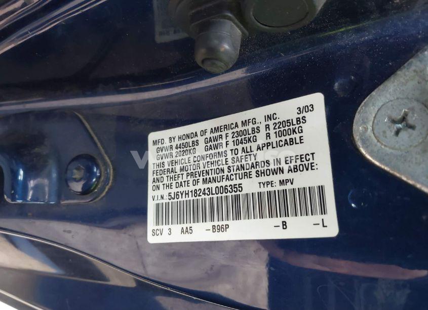 Photo 9 of 2003 Honda Element DX (VIN 5J6YH18243L006355)
