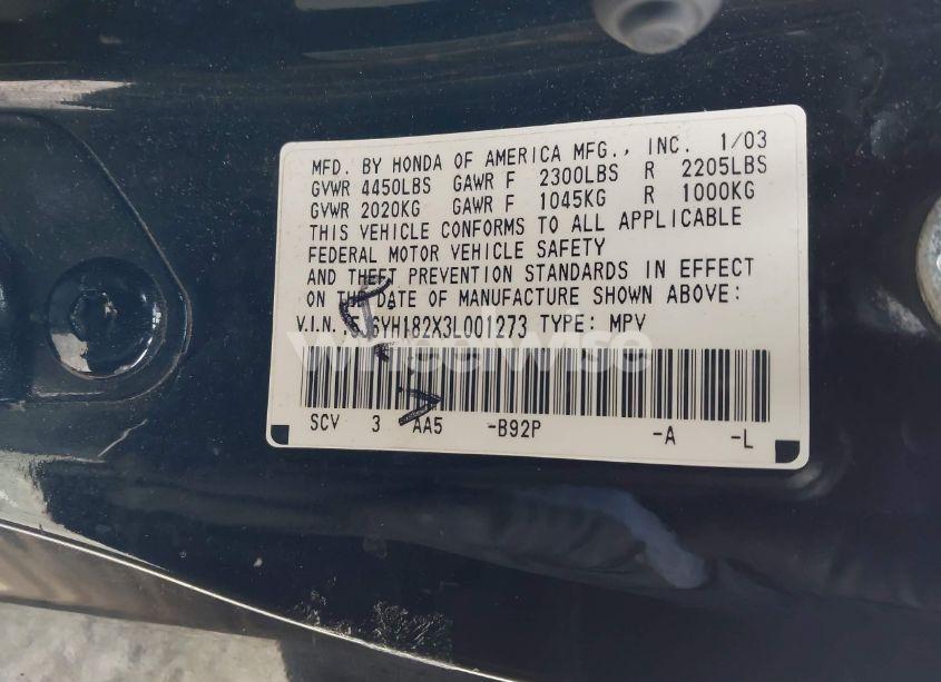 Photo 9 of 2003 Honda Element DX (VIN 5J6YH182X3L001273)