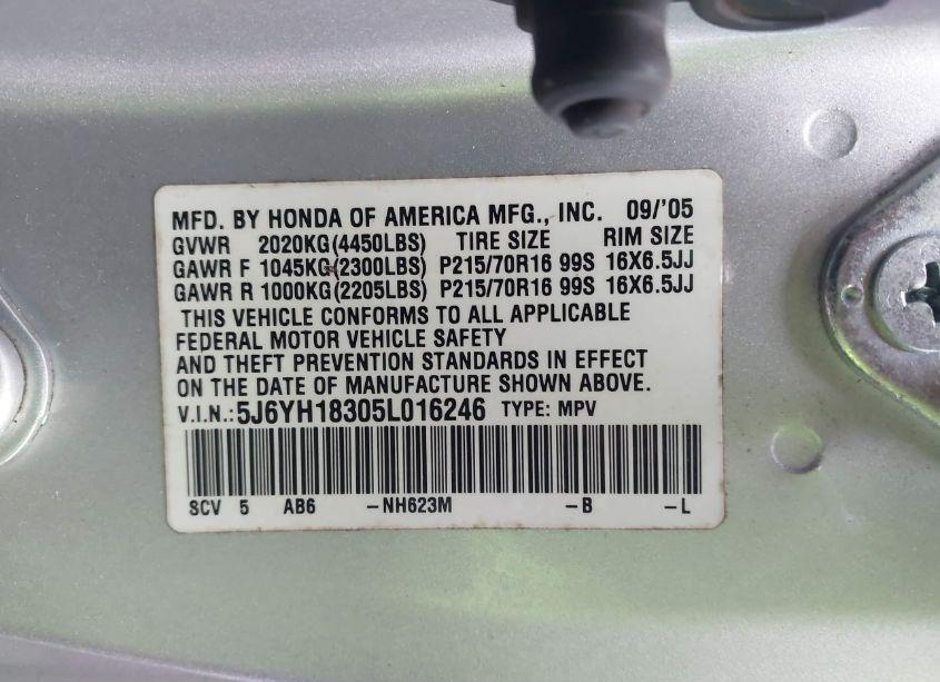 Photo 9 of 2005 Honda Element LX (VIN 5J6YH18305L016246)