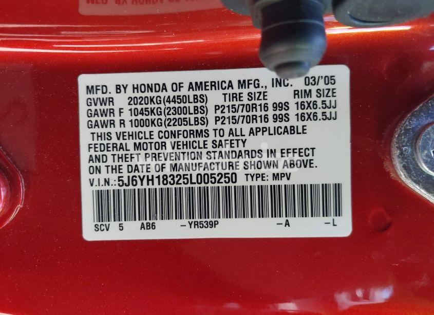 Photo 9 of 2005 Honda Element LX (VIN 5J6YH18325L005250)