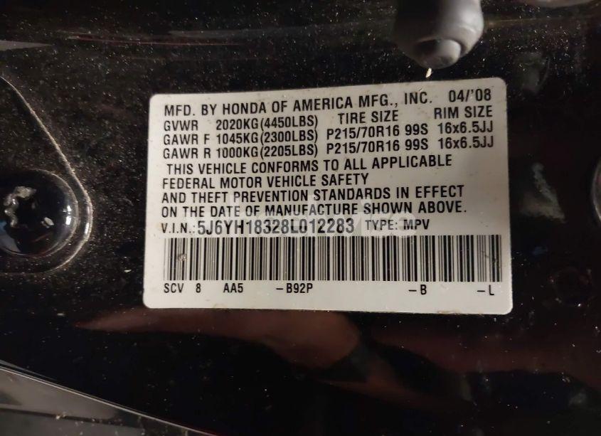 Photo 9 of 2008 Honda Element LX (VIN 5J6YH18328L012283)