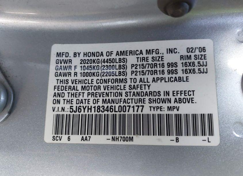 Photo 9 of 2006 Honda Element LX (VIN 5J6YH18346L007177)