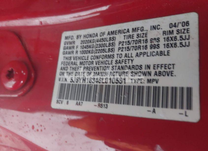 Photo 9 of 2006 Honda Element LX (VIN 5J6YH18346L010581)