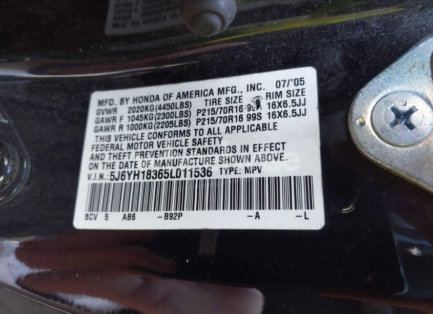 Photo 9 of 2005 Honda Element LX (VIN 5J6YH18365L011536)