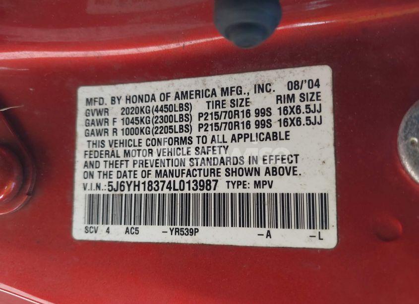 Photo 9 of 2004 Honda Element LX (VIN 5J6YH18374L013987)