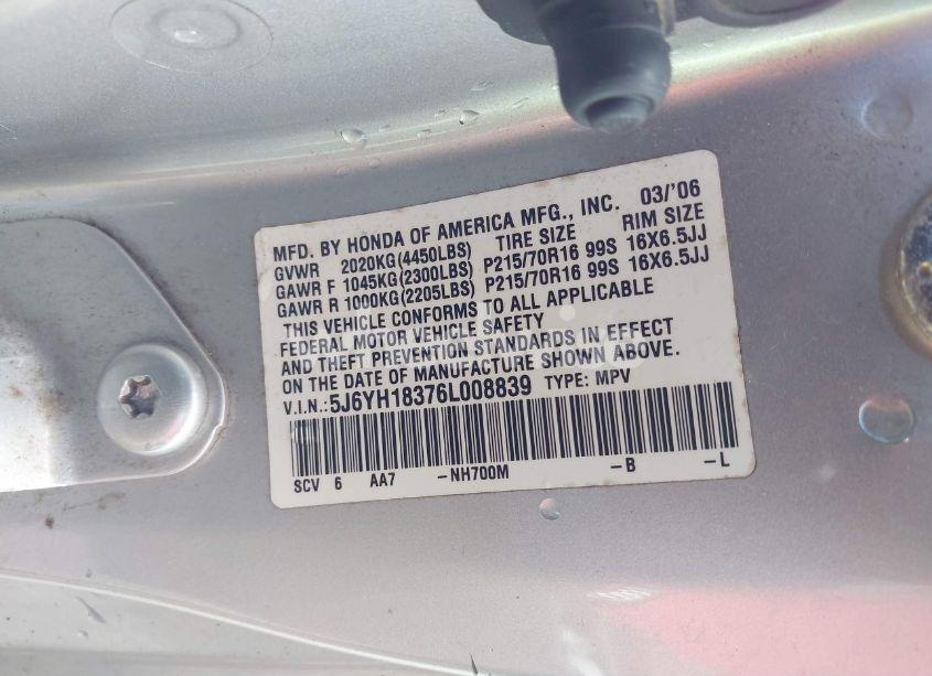 Photo 9 of 2006 Honda Element LX (VIN 5J6YH18376L008839)