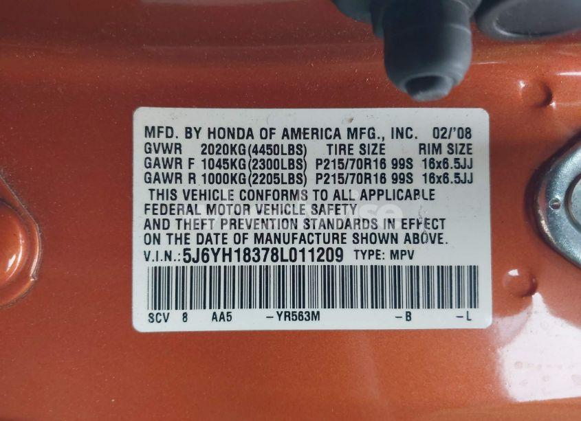 Photo 9 of 2008 Honda Element LX (VIN 5J6YH18378L011209)