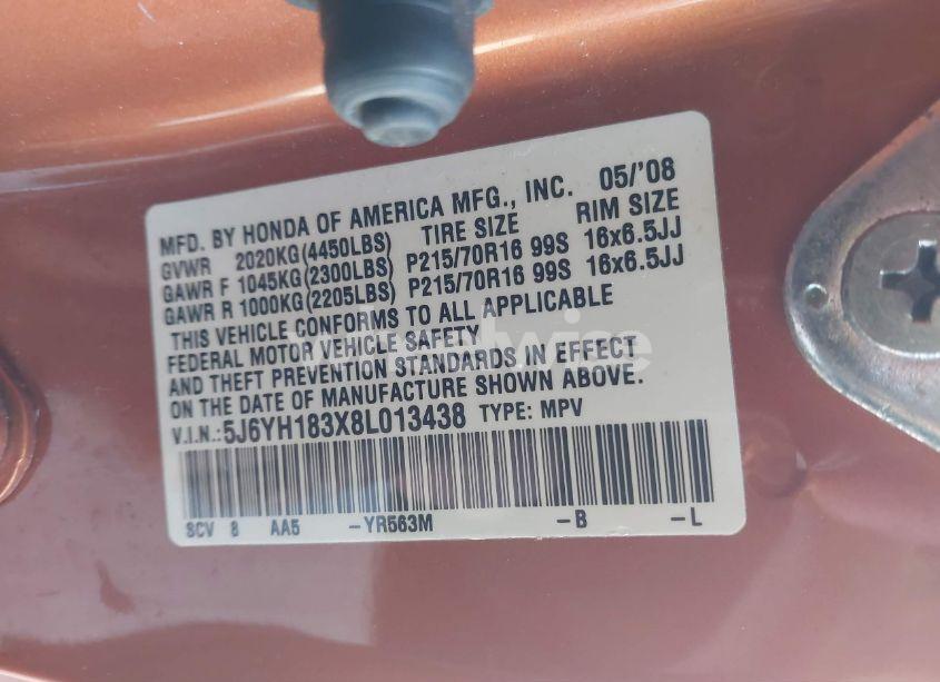 Photo 9 of 2008 Honda Element LX (VIN 5J6YH183X8L013438)