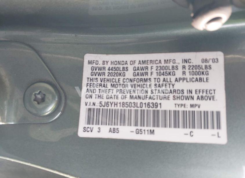 Photo 9 of 2003 Honda Element EX (VIN 5J6YH18503L016391)