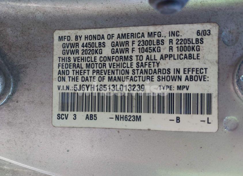 Photo 9 of 2003 Honda Element EX (VIN 5J6YH18513L013239)