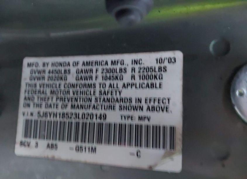 Photo 9 of 2003 Honda Element EX (VIN 5J6YH18523L020149)