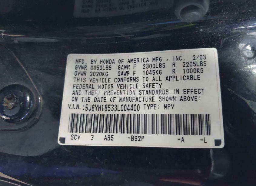 Photo 9 of 2003 Honda Element EX (VIN 5J6YH18533L004400)