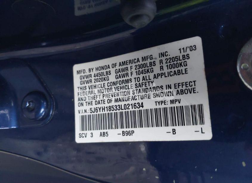 Photo 9 of 2003 Honda Element EX (VIN 5J6YH18533L021634)