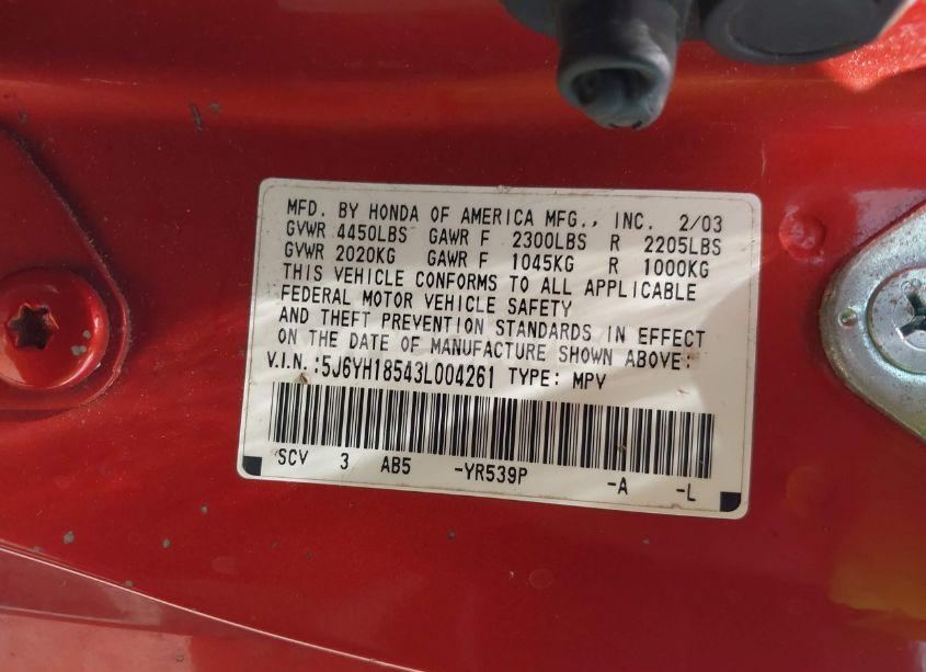 Photo 9 of 2003 Honda Element EX (VIN 5J6YH18543L004261)