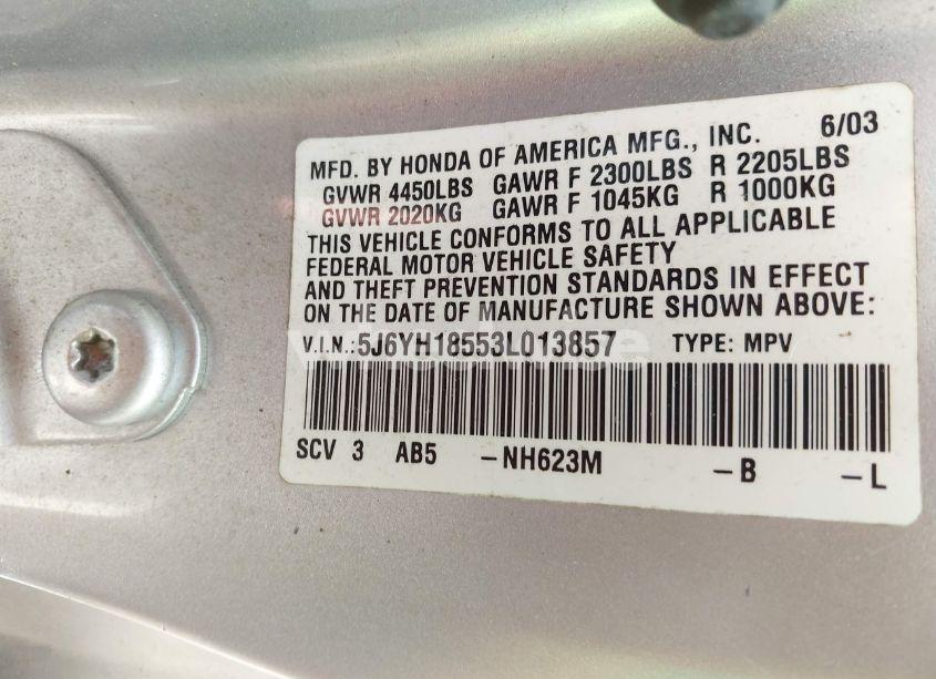 Photo 9 of 2003 Honda Element EX (VIN 5J6YH18553L013857)