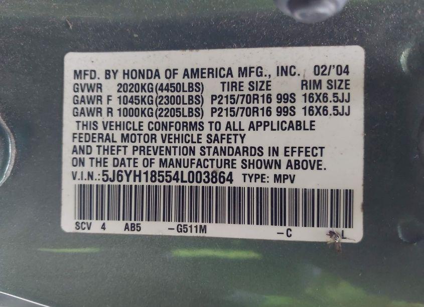 Photo 9 of 2004 Honda Element EX (VIN 5J6YH18554L003864)