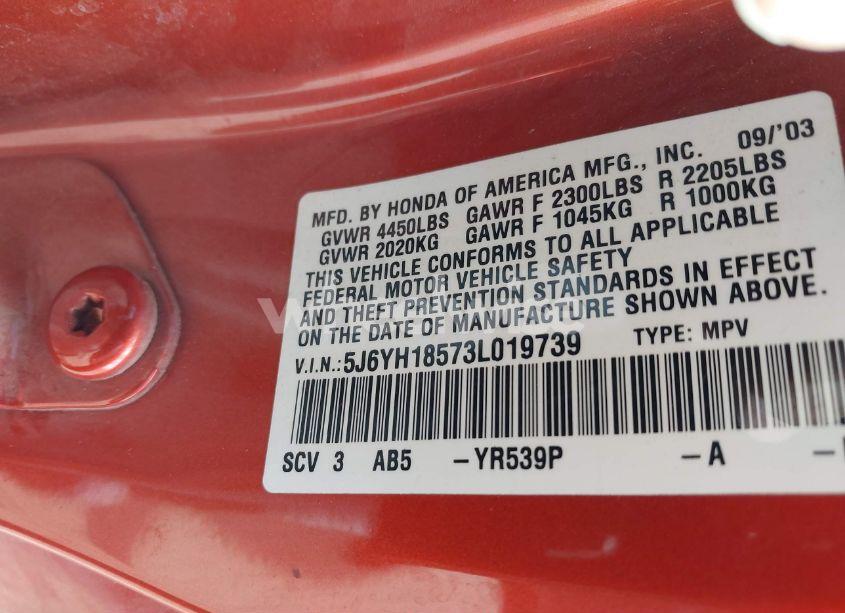 Photo 9 of 2003 Honda Element EX (VIN 5J6YH18573L019739)