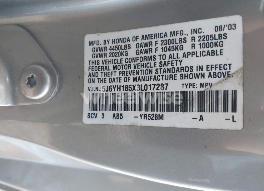 Photo 9 of 2003 Honda Element EX (VIN 5J6YH185X3L017287)