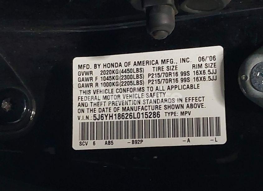 Photo 9 of 2006 Honda Element EX (VIN 5J6YH18626L015286)