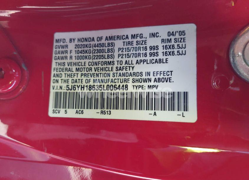 Photo 9 of 2005 Honda Element EX (VIN 5J6YH18635L006448)