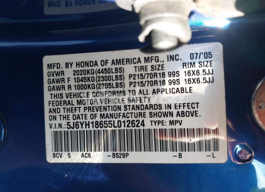 Photo 9 of 2005 Honda Element EX (VIN 5J6YH18655L012624)