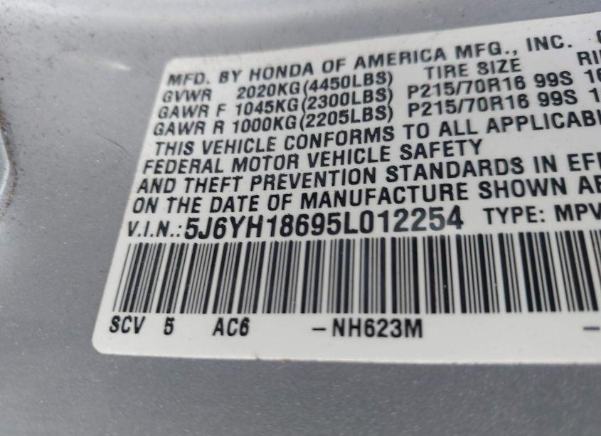 Photo 9 of 2005 Honda Element EX (VIN 5J6YH18695L012254)