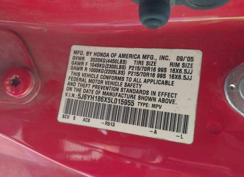 Photo 9 of 2005 Honda Element EX (VIN 5J6YH186X5L015955)