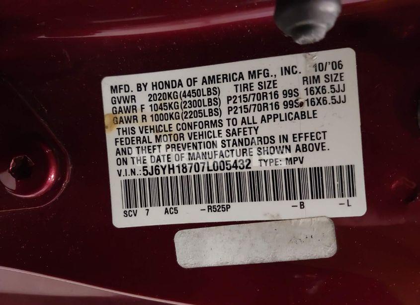 Photo 9 of 2007 Honda Element EX (VIN 5J6YH18707L005432)